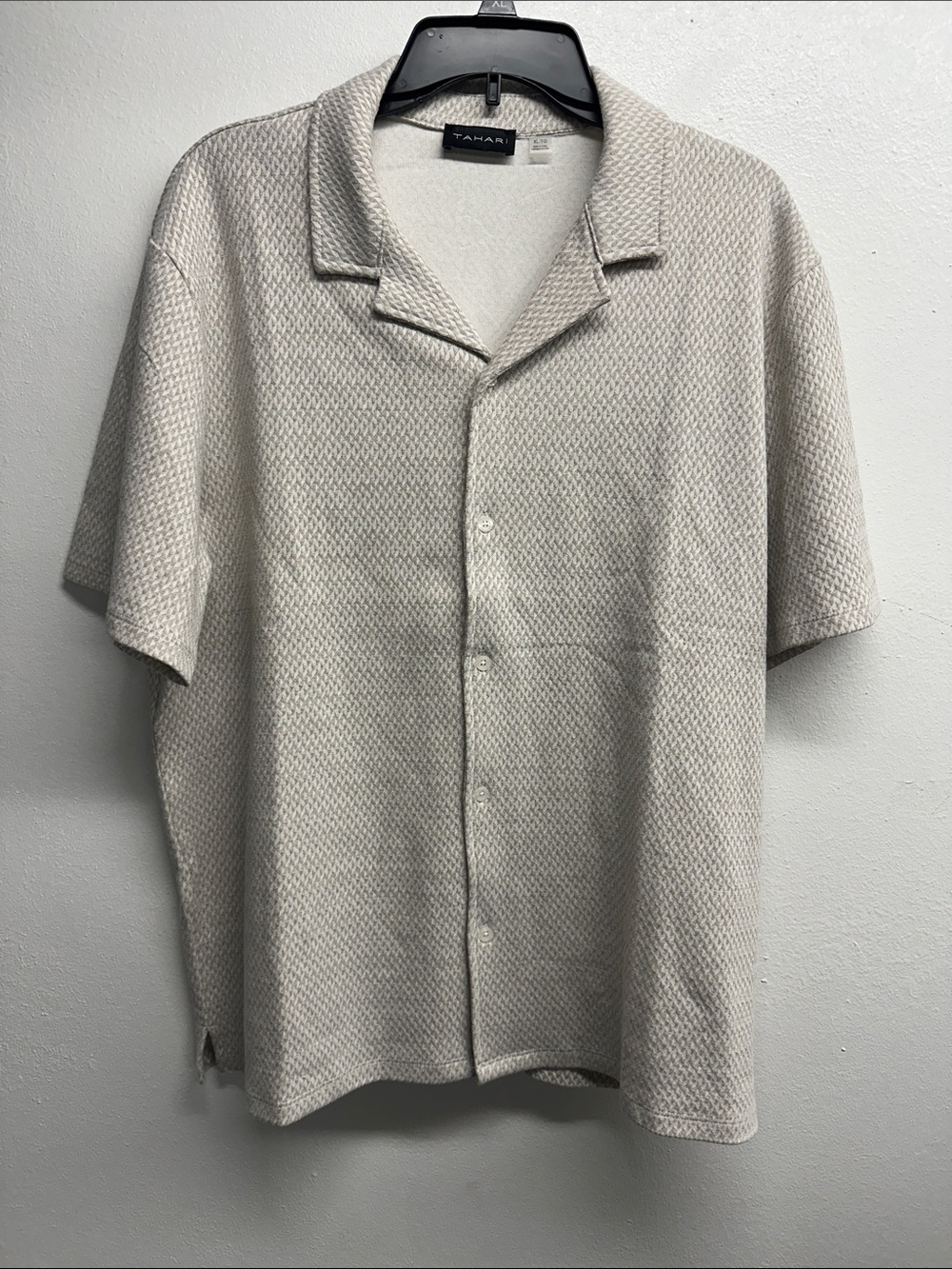 Tahari Men's Short-Sleeve Textured Camp Shirt in Light Cream